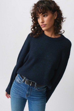 Women Gina Tricot Crew Neck Knitted Sweaters Blue | 65SWBPYZV