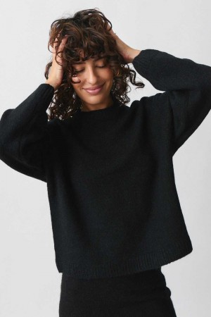 Women Gina Tricot Crew Neck Knitted Sweaters Black | 60ACGLMXE