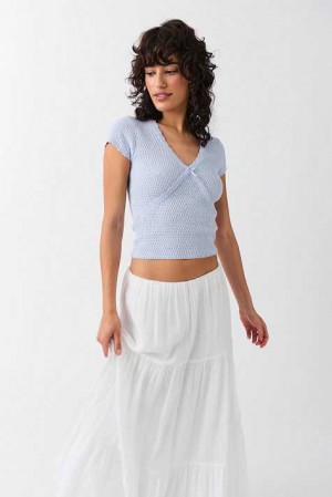 Women Gina Tricot Crochet Knitted Top Grey | 67ZJTVUCO