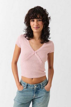 Women Gina Tricot Crochet Knitted Top Pink | 14NETJFCI