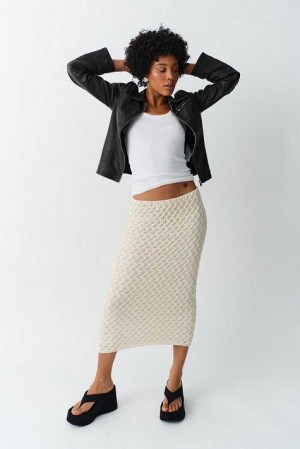 Women Gina Tricot Crochet Maxi Knit Skirts White | 75EXVTANF