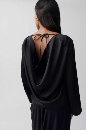 Women Gina Tricot Draped Blouse Black | 52WCBFIQO