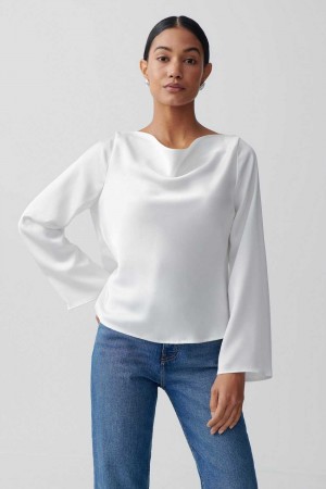 Women Gina Tricot Draped Blouse White | 61YIPSXOT