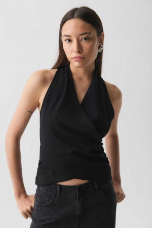 Women Gina Tricot Drapy Top Black | 12GFHMASZ