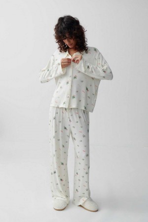 Women Gina Tricot Drawstring Wide Pyjamas White | 43MNFPYRD