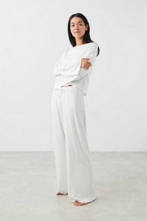 Women Gina Tricot Drawstring Wide Pyjamas White | 59LFDJORS