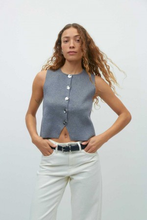 Women Gina Tricot Fine Knitted Vest Grey | 45FQRSULI