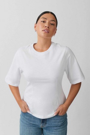 Women Gina Tricot Fitted T Shirts White | 61OPKSWDI