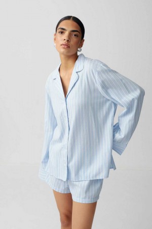 Women Gina Tricot Flannel Pyjamas Blue | 51ZLUEWRO