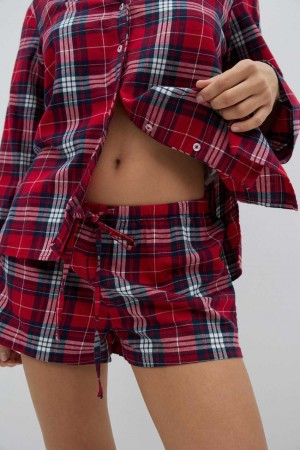 Women Gina Tricot Flannel Pyjamas Red | 61DNOHYUF