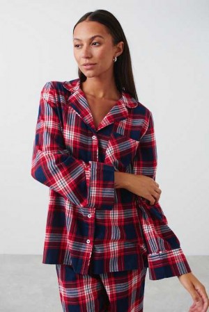 Women Gina Tricot Flannel Pyjamas Red | 67WJEVNTU