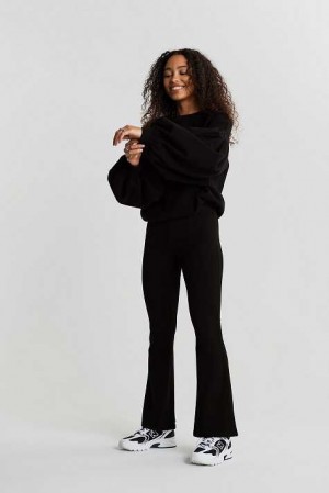 Women Gina Tricot Flare Petite Jersey Trousers Black | 37JTXBGED