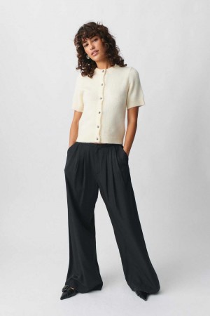 Women Gina Tricot Fluid Wide Trousers Black | 32UPFNDJI