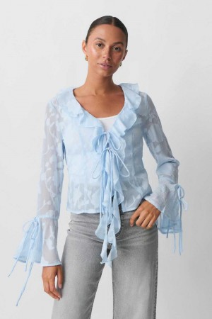 Women Gina Tricot Frill Blouse Blue | 45UPKRMIW