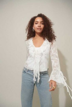 Women Gina Tricot Frill Blouse White | 74RWYZSKE