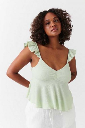 Women Gina Tricot Frill Tank Top Green | 49ATNUEFM