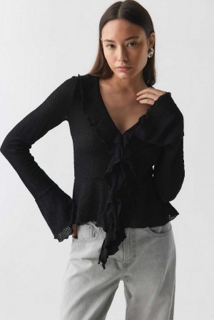 Women Gina Tricot Frill Top Black | 87LYPQMBX