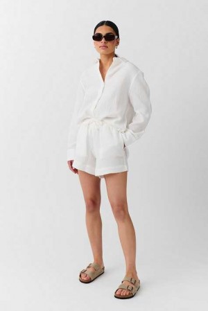 Women Gina Tricot Gauze Shorts White | 59AURNZDO