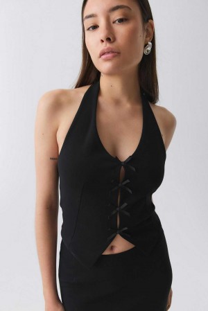 Women Gina Tricot Halterneck Vest Black | 02JTZOYKG