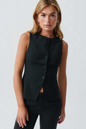 Women Gina Tricot High Neck Suit Vest Black | 74ITACONS