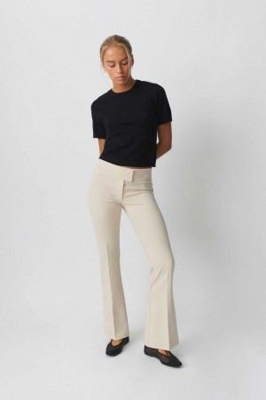 Women Gina Tricot Jersey Tailored Trousers Beige | 07USEWALY