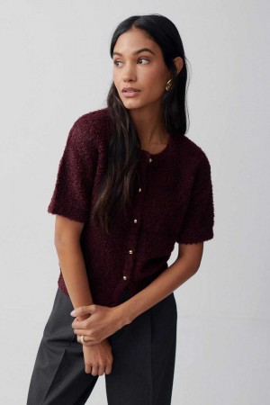 Women Gina Tricot Knitted Boucle Cardigan Red | 12KWSMCYL