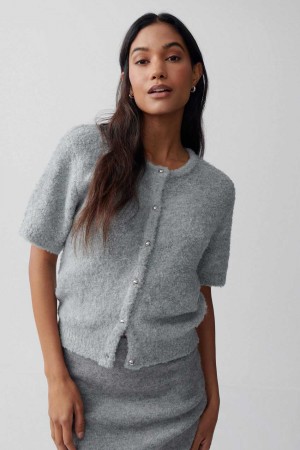 Women Gina Tricot Knitted Boucle Cardigan Grey | 06SUWIFZM