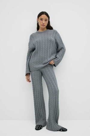 Women Gina Tricot Knitted Cable Trousers Grey | 06LNDPQRU