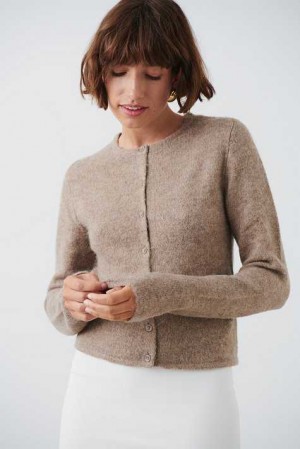 Women Gina Tricot Knitted Cardigan Beige | 35WBFNGLS