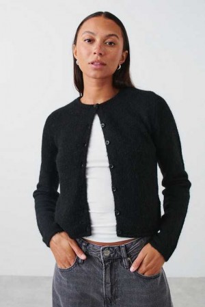 Women Gina Tricot Knitted Cardigan Black | 85ZCVMALH