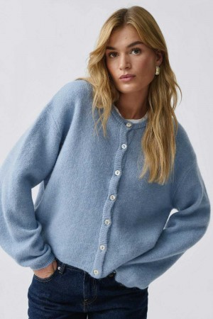 Women Gina Tricot Knitted Cardigan Blue | 47HKMDQNO