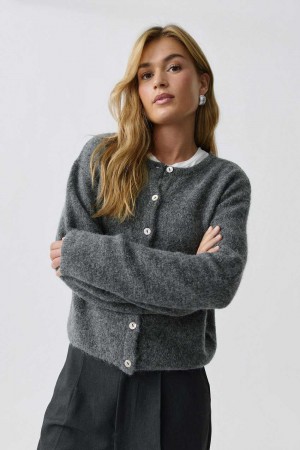 Women Gina Tricot Knitted Cardigan Grey | 10MRKTYSH