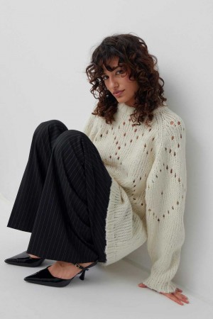 Women Gina Tricot Knitted Chunky Sweaters White | 10IXYJZHM