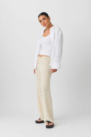 Women Gina Tricot Knitted Crochet Trousers White | 93GZOSRQT