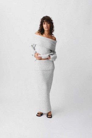 Women Gina Tricot Knitted Folded Down Skirts Grey | 21AXDJKNR