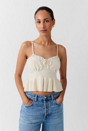 Women Gina Tricot Knitted Frill Tank Top White | 65WSGIQAB