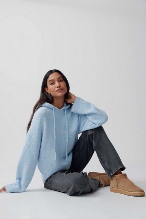 Women Gina Tricot Knitted Hoodie Blue | 90GEUPAVN