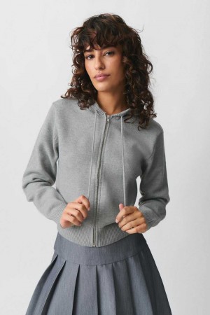 Women Gina Tricot Knitted Hoodie Grey | 70ZRXEPFQ