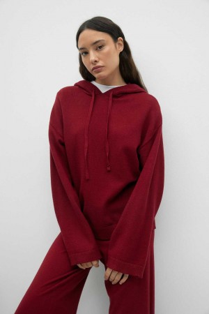 Women Gina Tricot Knitted Hoodie Red | 41YKMEDFN