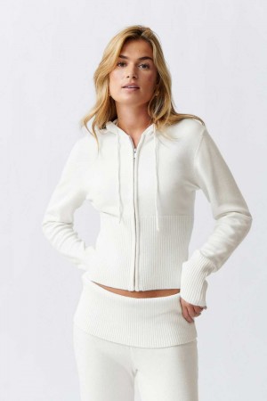 Women Gina Tricot Knitted Lounge Jacket White | 78AYHTXMU