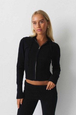 Women Gina Tricot Knitted Lounge Jacket Black | 82TAXRQYP