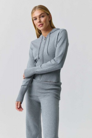 Women Gina Tricot Knitted Lounge Jacket Grey | 82ZFSJQBA