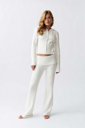 Women Gina Tricot Knitted Lounge Trousers White | 61DRUSNJA