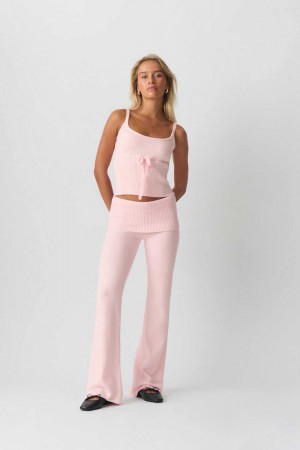 Women Gina Tricot Knitted Lounge Trousers Pink | 46LYMSNOB