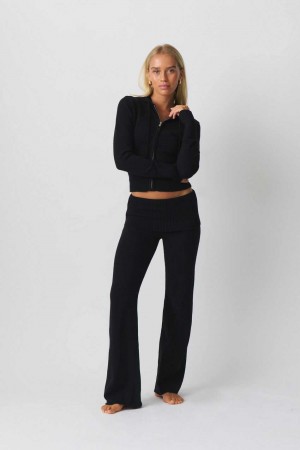 Women Gina Tricot Knitted Lounge Trousers Black | 65LYISBDP