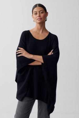 Women Gina Tricot Knitted Ponchos Black | 58CUDROMI