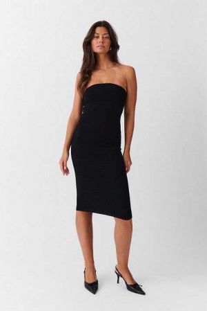 Women Gina Tricot Knitted Tube Dress Black | 69XEQWKFM