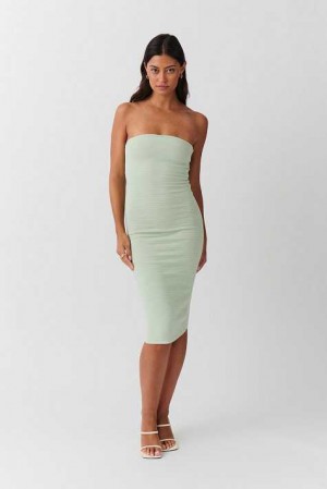 Women Gina Tricot Knitted Tube Dress Green | 52JKXZIOQ