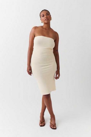 Women Gina Tricot Knitted Tube Dress White | 84QLMKESG