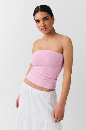 Women Gina Tricot Knitted Tube Top Pink | 93SYTVQFB